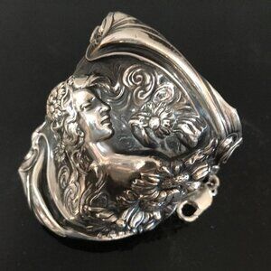Antique Unger Bros Sterling Silver Cuff Bracelet Victorian 925 Lady Face